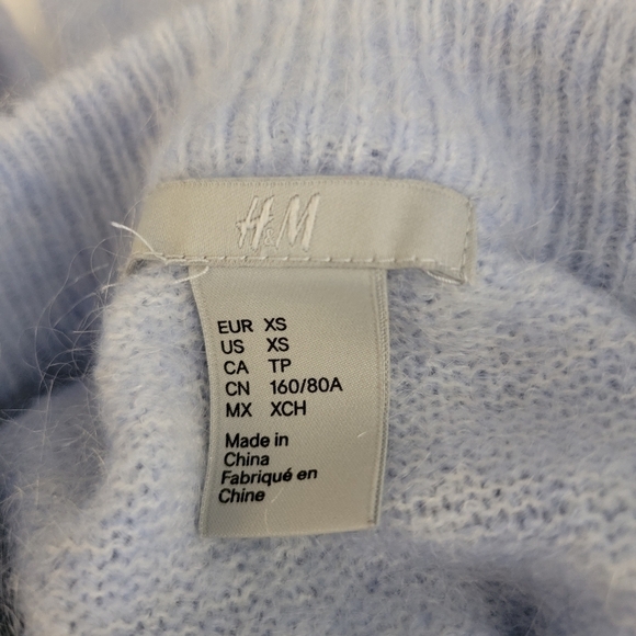 H&M Sweater Wool Mohair Sz XS Crewneck Fuzzy Blue - Picture 4 of 5